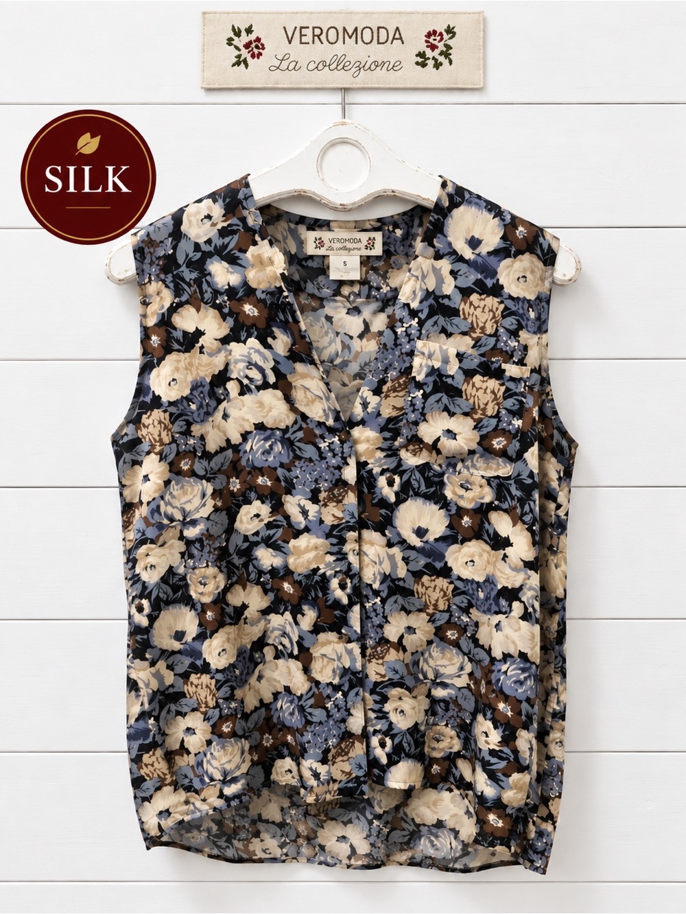 VERO MODA • Vintage Floral Silk Sleeveless Top • Size M
